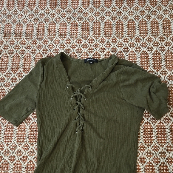 Ambiance Tops - Olive Green Lace-Up Top